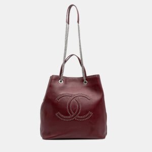Chanel Burgundy Large Calfskin Coco Eyelets Shopping Tote