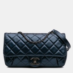 Chanel Blue Quilted Glazed Calfskin Coco Pleats Flap