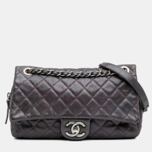 Chanel Purple Medium Quilted Caviar Easy Flap