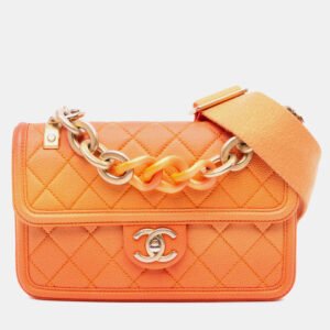 Chanel Orange Small Quilted Caviar Sunset On The Sea Flap