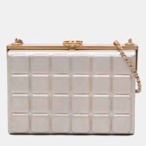chanel gold chocolate bar metallic lambskin frame clutch with chain