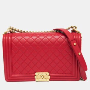 Chanel Boy Red Leather Chain Shoulder Bag