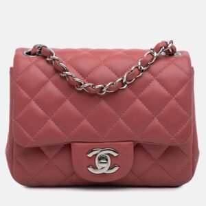 chanel pink lambskin mini square classic single flap