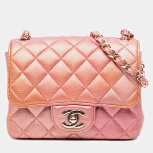 chanel orange pink mini square iridescent calfskin flap