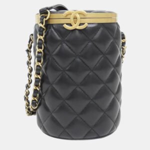 luxury-women-chanel-used-handbags-p1150686-005 Chanel Black Leather Crown Box Shoulder Bag