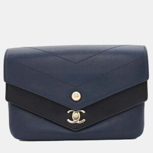 luxury-women-chanel-used-handbags-p1150752-002 Chanel Navy Black Sheepskin Chevron Quilted Double Chevron Bag