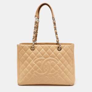 Chanel Beige Quilted&nbsp;Caviar Leather GST Shopper Tote
