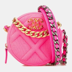 Chanel Hot Pink Jersey 19 Round Clutch on Chain