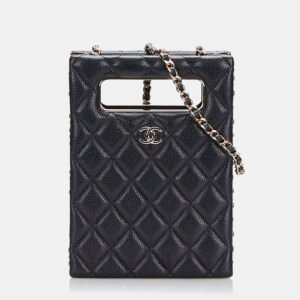 luxury-women-chanel-used-handbags-p1151024-008 Chanel Black Mini Caviar Chain Around Cut Out Evening Bag