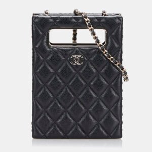 luxury-women-chanel-used-handbags-p1151025-008 Chanel Black Mini Caviar Chain Around Cut Out Evening Bag