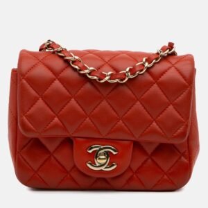 luxury-women-chanel-used-handbags-p1151091-008 Chanel Orange Mini Square Classic Lambskin Single Flap