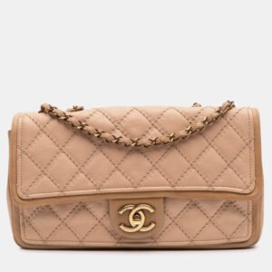luxury-women-chanel-used-handbags-p1151154-007 Chanel Beige/Brown Medium Bicolor Calfskin Graphic Flap