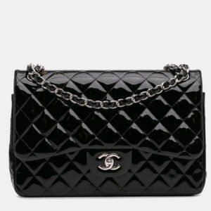 luxury-women-chanel-used-handbags-p1151193-008 Chanel Black Patent Classic Jumbo Double Flap Bag