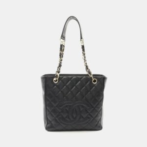 Chanel Black Leather Matelasse Pst Tote Chain Shoulder Bag