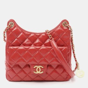 luxury-women-chanel-used-handbags-p1151265-008 Chanel Red Patent Leather Hobo Chain Shoulder Bag