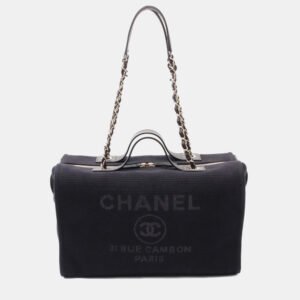 luxury-women-chanel-used-handbags-p1151268-006 Chanel Navy Blue Canvas Leather Deauville Chain Shoulder Bag