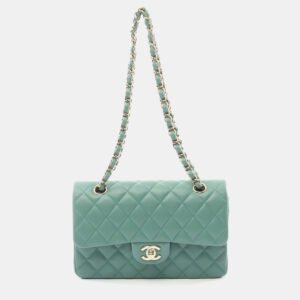 luxury-women-chanel-used-handbags-p1151272-007 Chanel Lambskin Green Classic Flap Chain Shoulder Bag