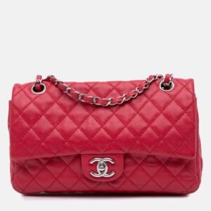 Chanel Red Classic Caviar Double Medium Flap Bag