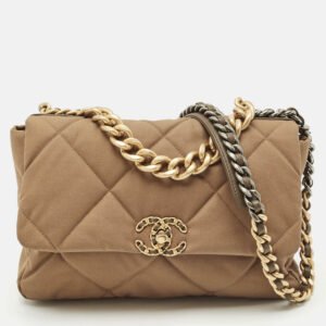 Chanel Brown Quilted Nylon Large 19 Flap Bag
