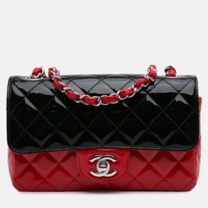 luxury-women-chanel-used-handbags-p1152197-020 Chanel Black Red Mini Rectangular Classic Bicolor Patent Single Flap Bag
