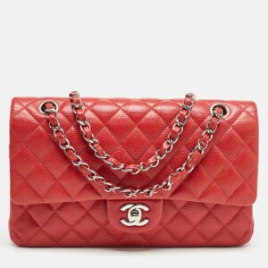 Chanel Red Quilted Caviar Leather Medium Classic Double Flap Bag