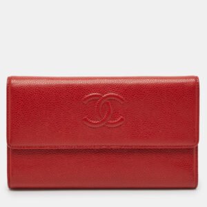 Chanel Red Caviar Leather CC Timeless Flap Wallet