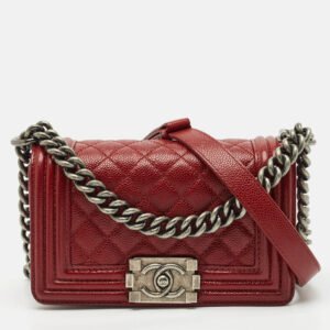 Chanel Red Caviar Quilted Leather Small Boy Flap Bag