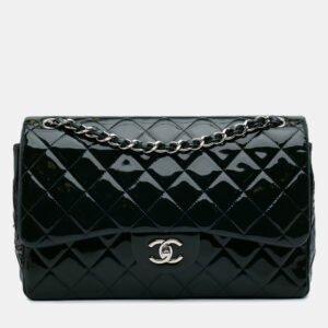 Chanel Navy Blue Jumbo Classic Patent Double Flap