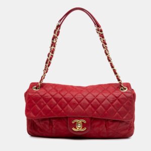 Chanel Red Large Iridescent Calfskin Chic Quilt Flap