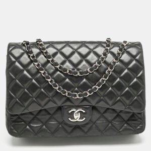 Chanel Black Quilted Lambskin Leather Maxi Classic Double Flap Bag