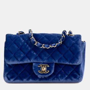 Chanel Blue Mini Rectangular Classic Velvet Single Flap