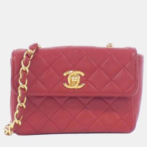 Chanel Red Lambskin Leather Flap Chain Shoulder Bag