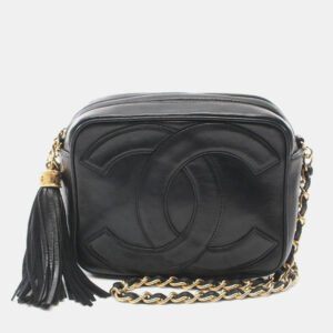 luxury-women-chanel-used-handbags-p1153629-001 Chanel Black Lambskin Leather Tassel Camera Bag