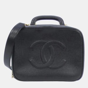 luxury-women-chanel-used-handbags-p1153651-002 Chanel Black Caviar Leather CC Vanity Top Handle Bag