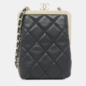 Chanel Black Lambskin Plexi Quilted CC Evening Clutch With Chain