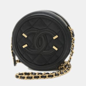 luxury-women-chanel-used-handbags-p1153665-003 Chanel Black Caviar CC Filigree Round Chain Shoulder Bag