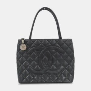 Chanel Black Caviar Leather Medallion Tote Bag