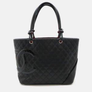 Chanel Black Calfskin Enamel Cambon Line Large Tote Bag