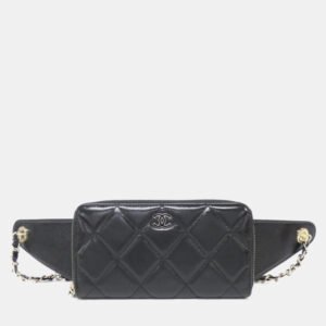 Chanel Black Lambskin Leather Camellia Shoulder Bag