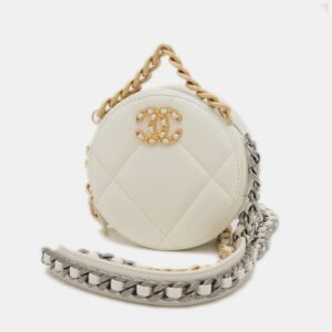 luxury-women-chanel-used-handbags-p1153696-008 Chanel White Calfskin 19 Round Chain Shoulder Bag