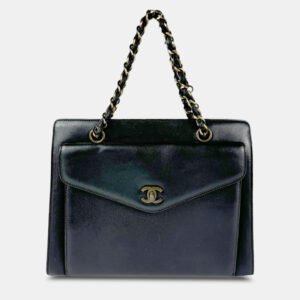 Chanel Black Leather CC Front Pocket Tote Bag