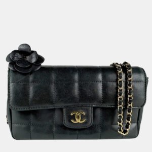 luxury-women-chanel-used-handbags-p1153728-003 Chanel Black Lambskin Quilted Mini Chocolate Bar Camellia Flap Bag