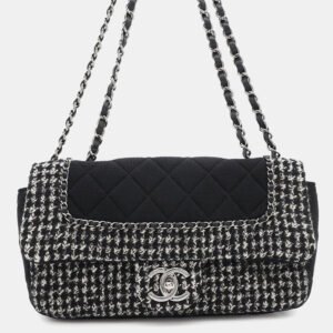 Chanel Black and White Tweed Cotton Jersey Flap Chain Shoulder Bag