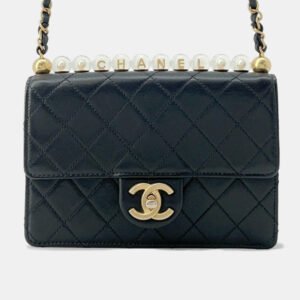 Chanel Black Lambskin Pearl Chain Shoulder Bag