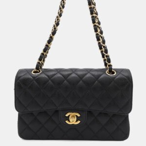 Chanel Black Caviar Leather Matelasse Double Flap Chain shoulder Bag