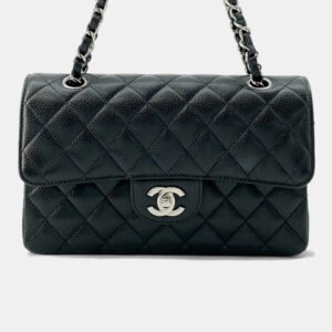 Chanel  Black Caviar Leather Small Classic Flap Chain Shoulder Bag