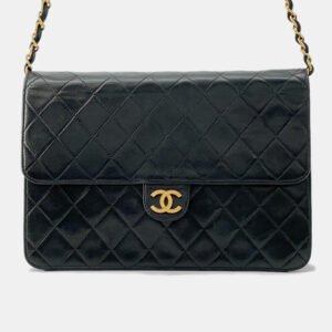 Chanel Black Lambskin Push Lock Chain Shoulder Bag