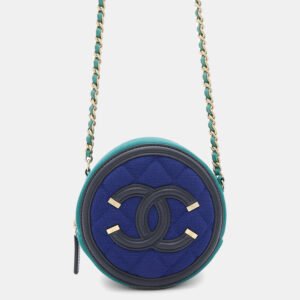 Chanel Blue/Green Cotton CC Filigree Round Chain Shoulder Bag