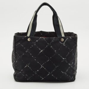 Chanel Black Quilted Print Nylon Travel Ligne Tote