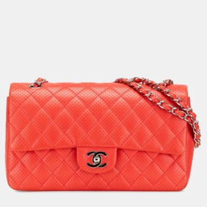 Chanel Red Lambskin Classic Perforated Medium Single Flap Bag